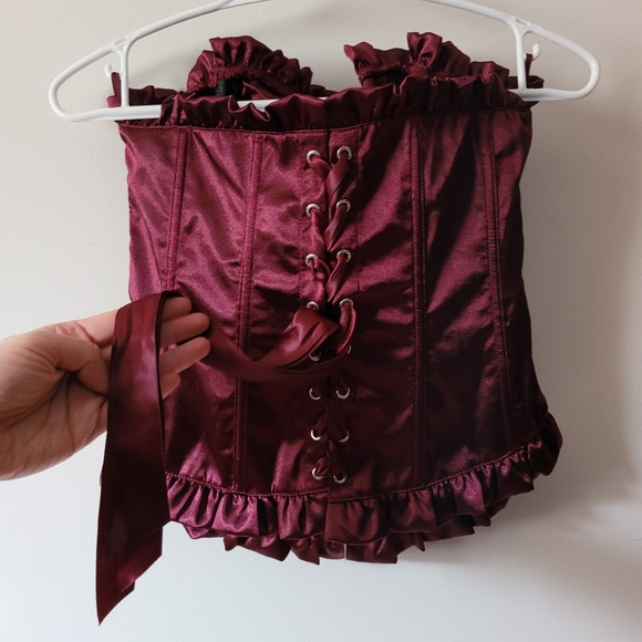 Women's Burgundy Corset / Bustier Set - Picture 5 of 11